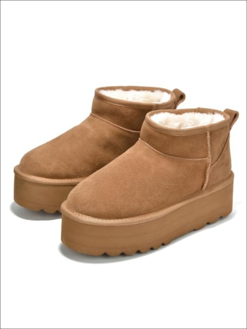Genuine Suede Ankle Boots Women Platform Fur Lined Snow Boots